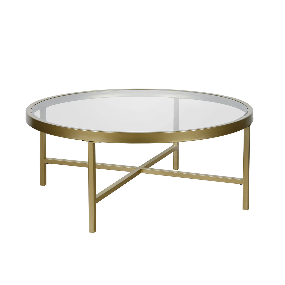 36-Inch Gold Glass and Steel Round Coffee Table