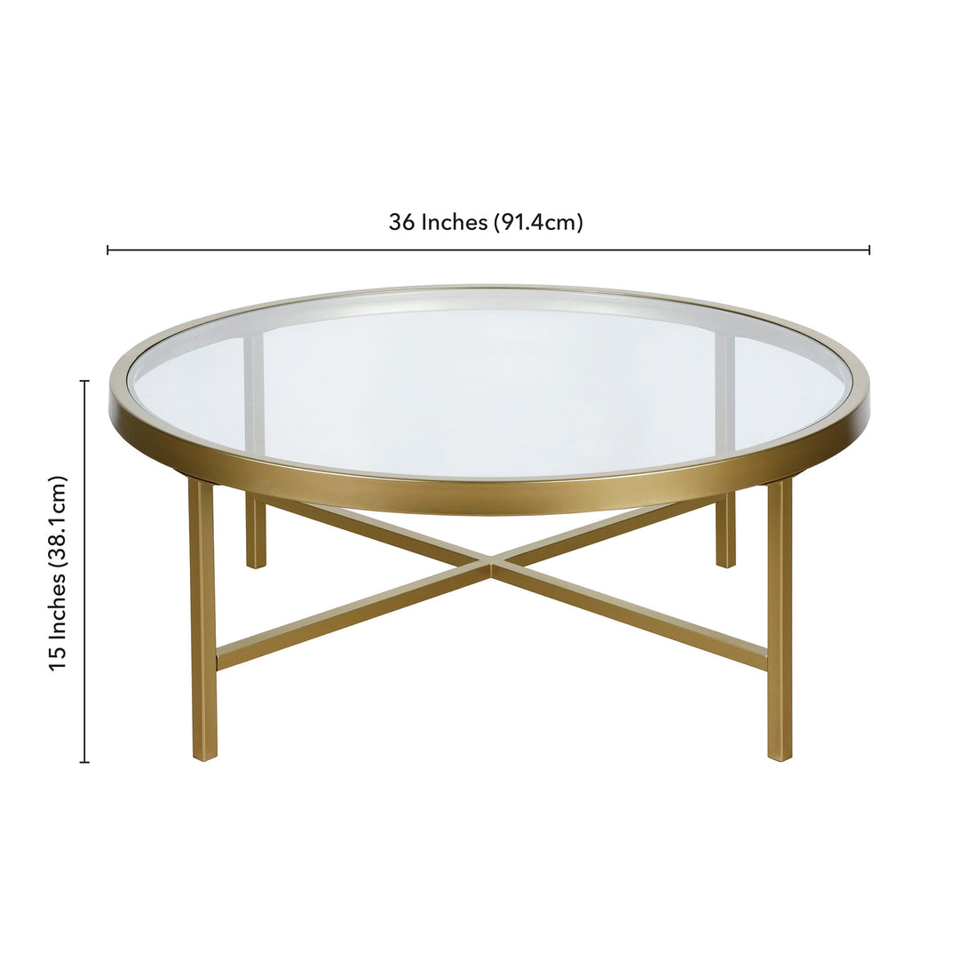 36-Inch Gold Glass and Steel Round Coffee Table