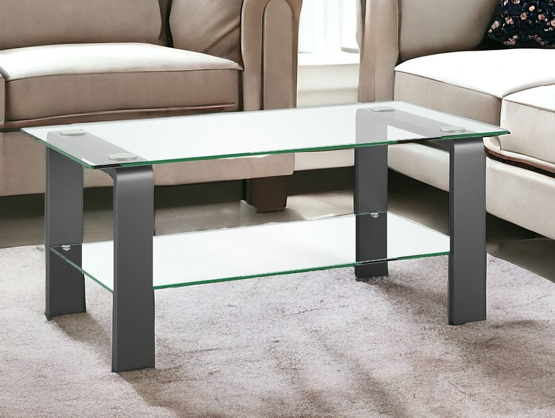 40" Gray Glass And Steel Coffee Table With Shelf