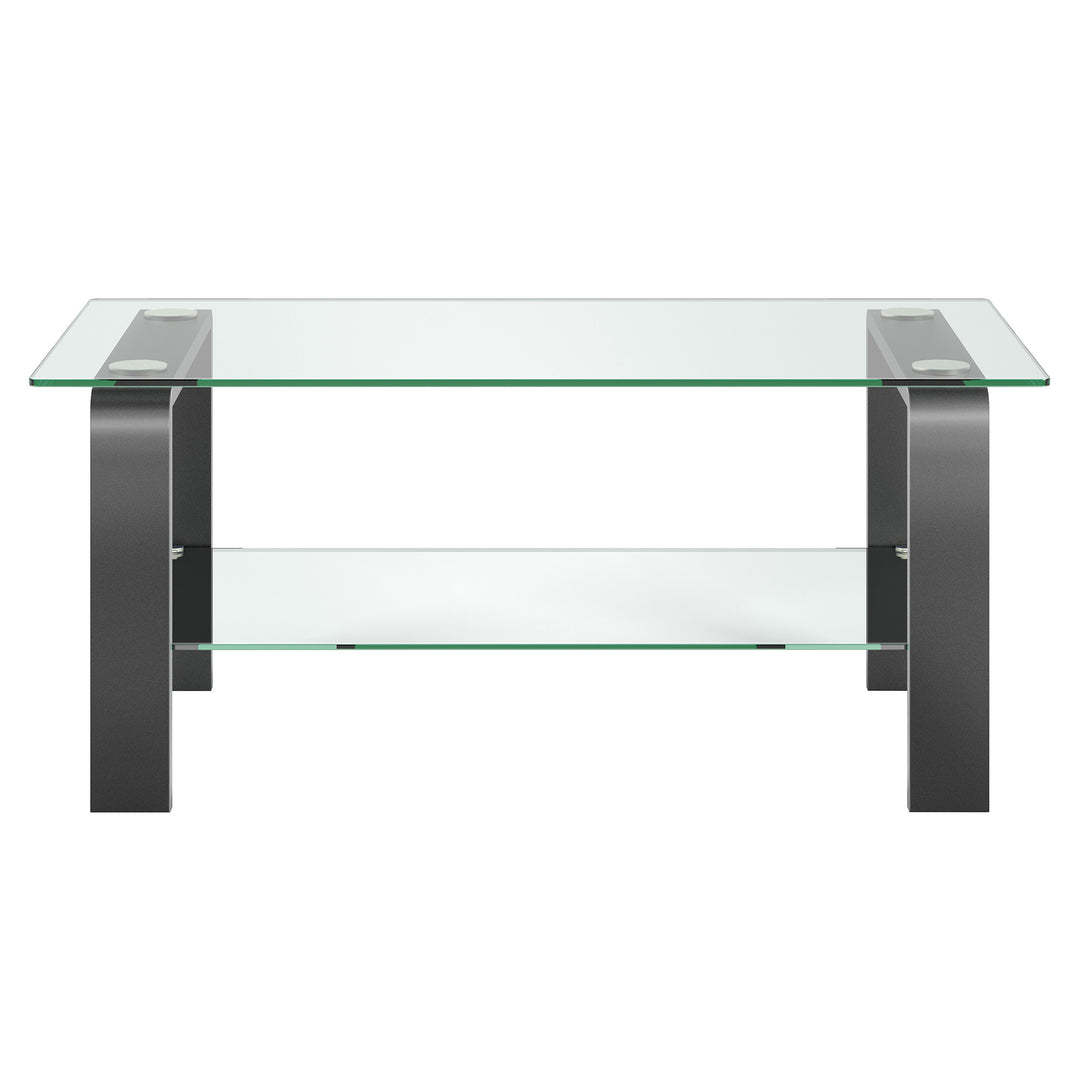 40" Gray Glass And Steel Coffee Table With Shelf