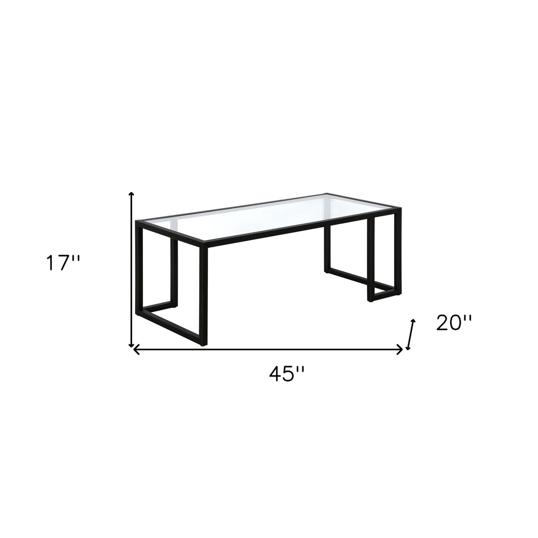 45-Inch Black Glass and Steel Coffee Table