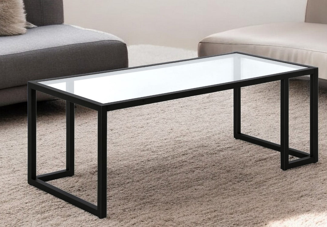 45-Inch Black Glass and Steel Coffee Table