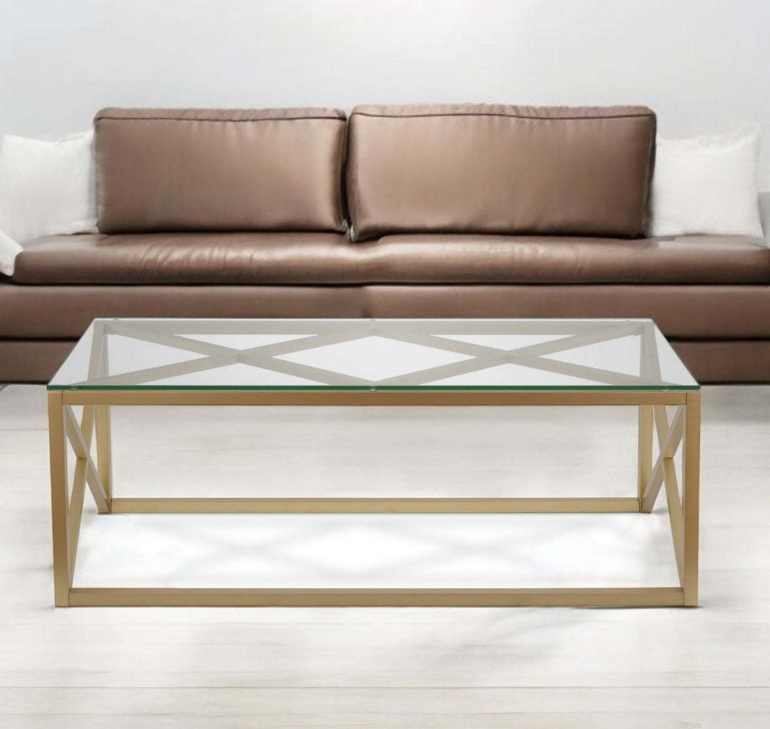 Luxurious 46-Inch Gold Glass And Steel Coffee Table