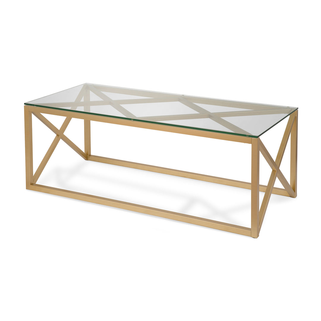 Luxurious 46-Inch Gold Glass And Steel Coffee Table