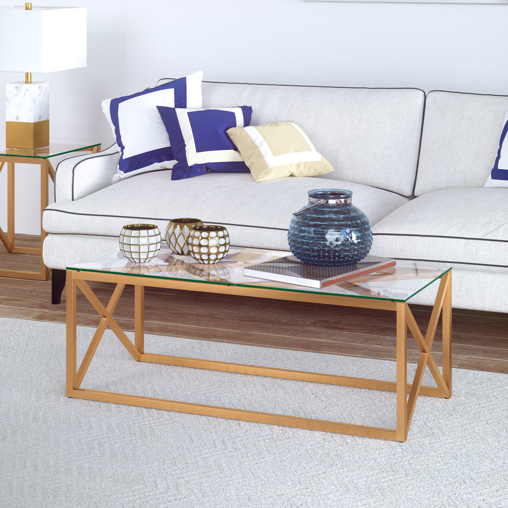 Luxurious 46-Inch Gold Glass And Steel Coffee Table