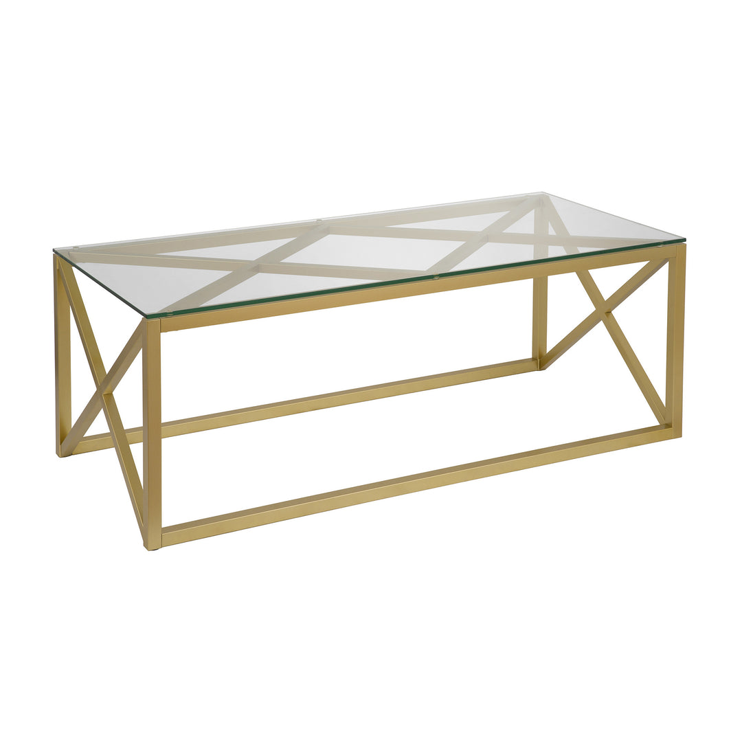 Luxurious 46-Inch Gold Glass And Steel Coffee Table