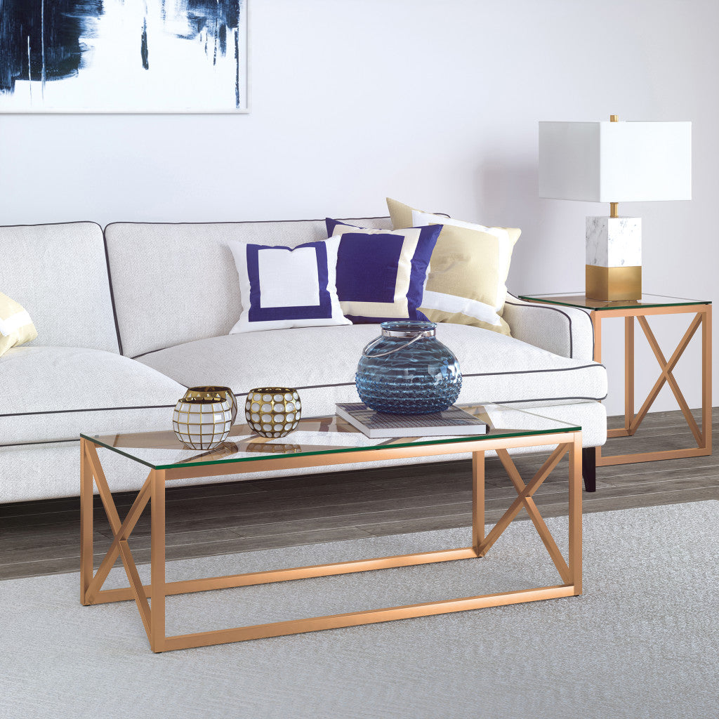 Luxurious 46-Inch Gold Glass And Steel Coffee Table