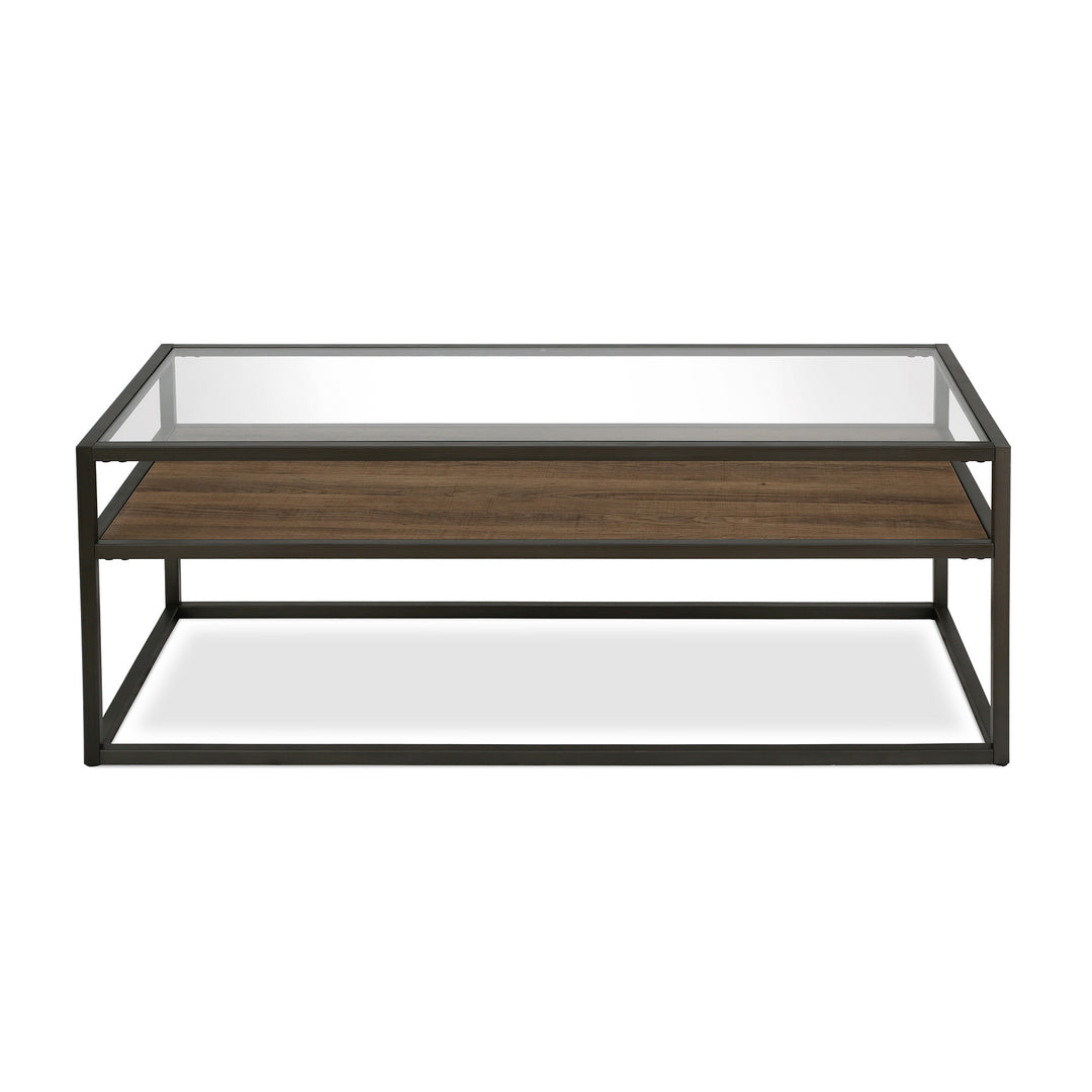 46-Inch Black and Clear Glass Coffee Table with Shelf