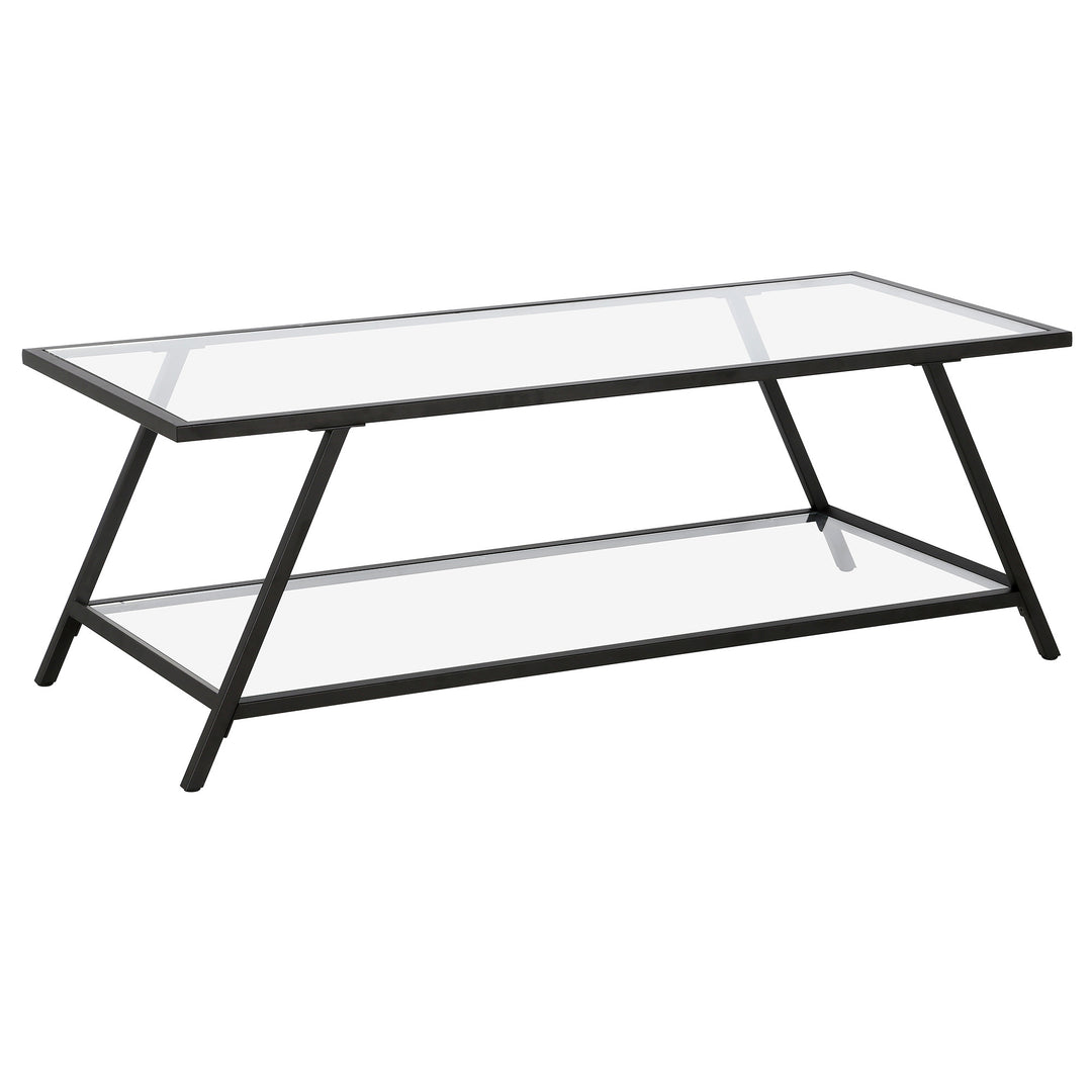 48" Sleek Black Glass and Steel Coffee Table with Shelf