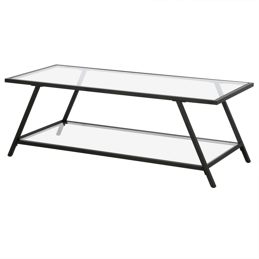 48" Sleek Black Glass and Steel Coffee Table with Shelf