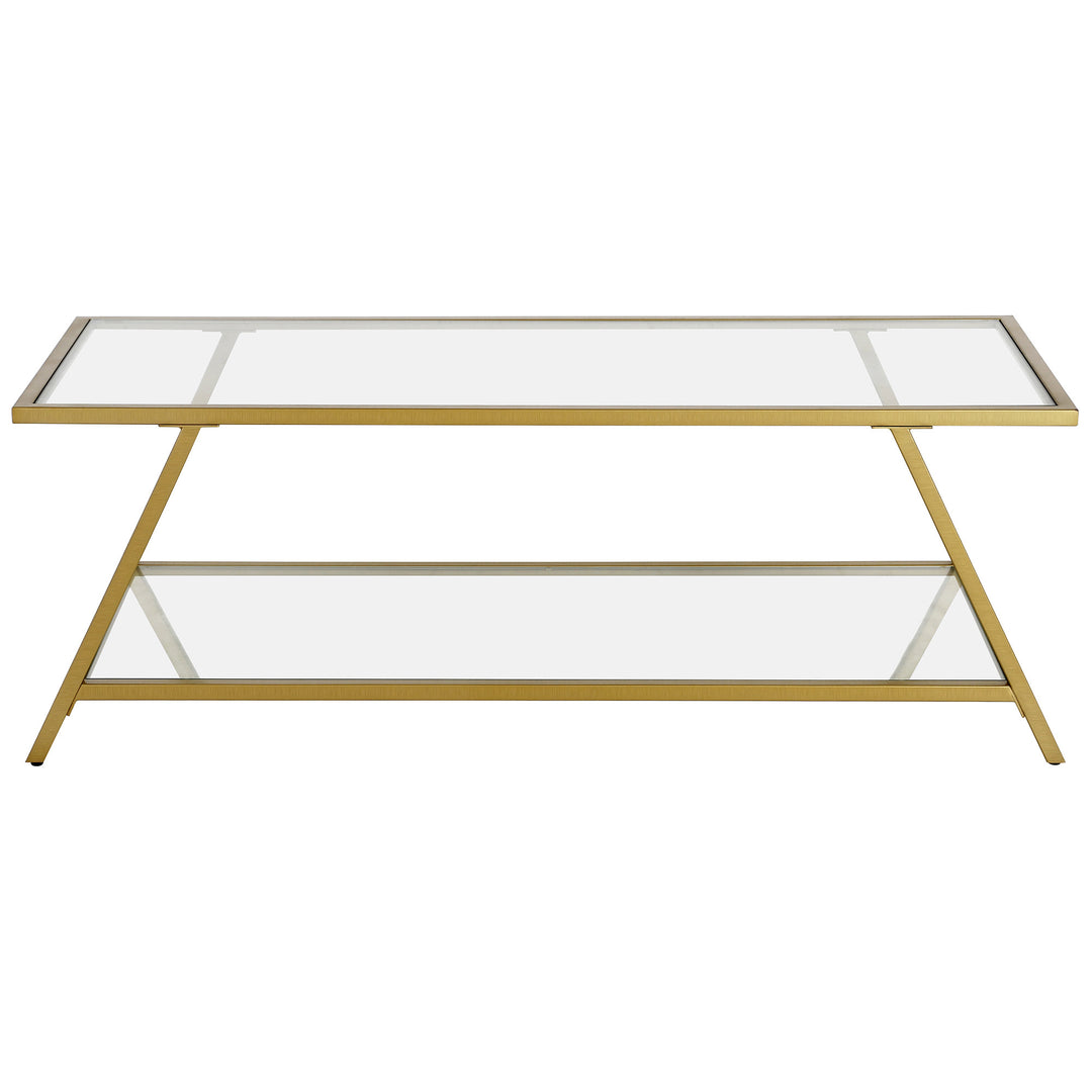 48" Rectangular Gold Glass Coffee Table with Storage Shelf