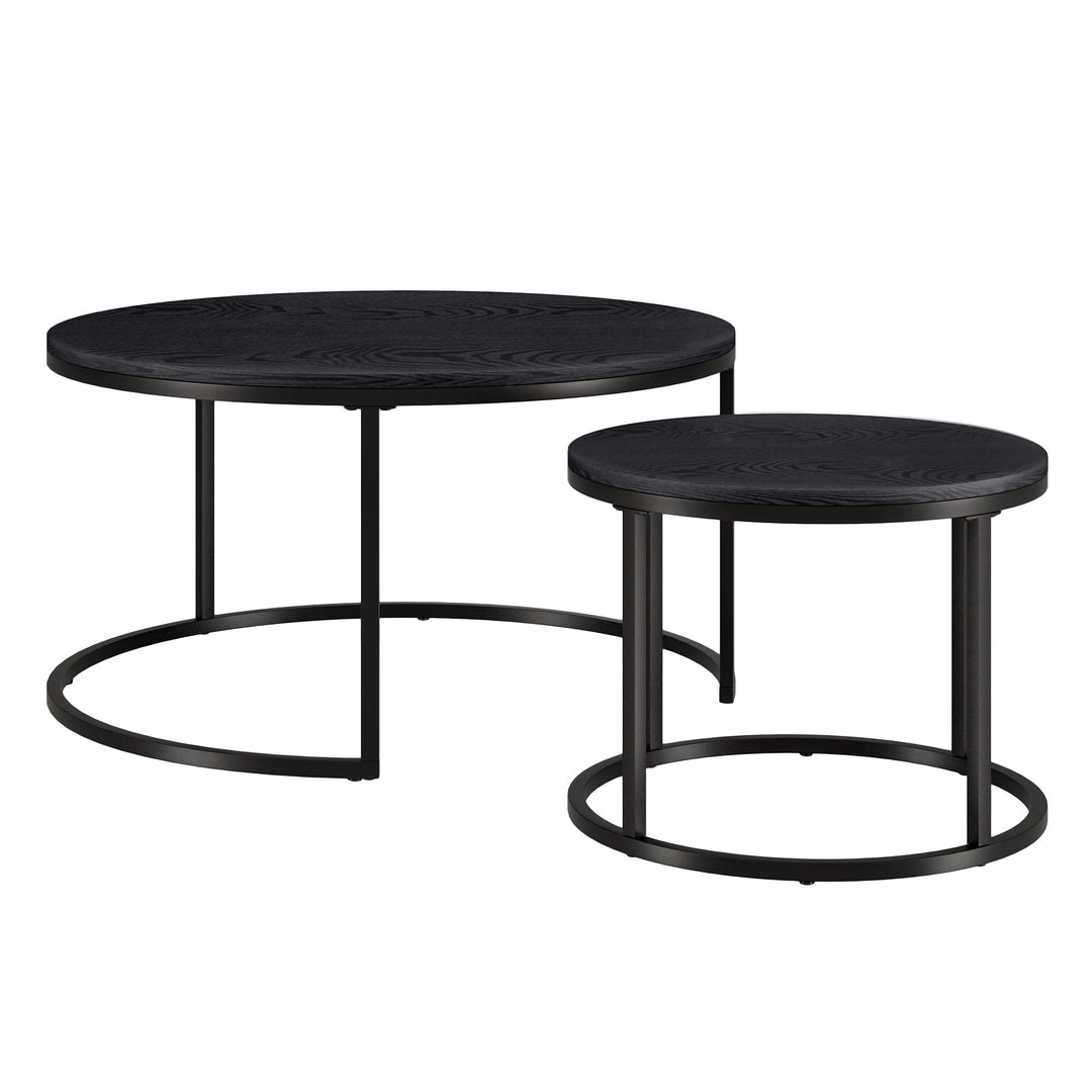 Set of Two 35" Black Steel Round Nested Coffee Tables