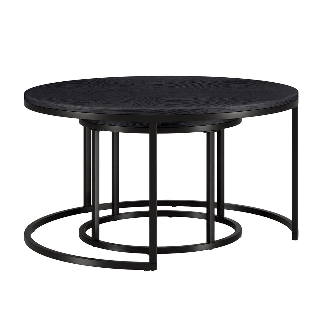 Set of Two 35" Black Steel Round Nested Coffee Tables