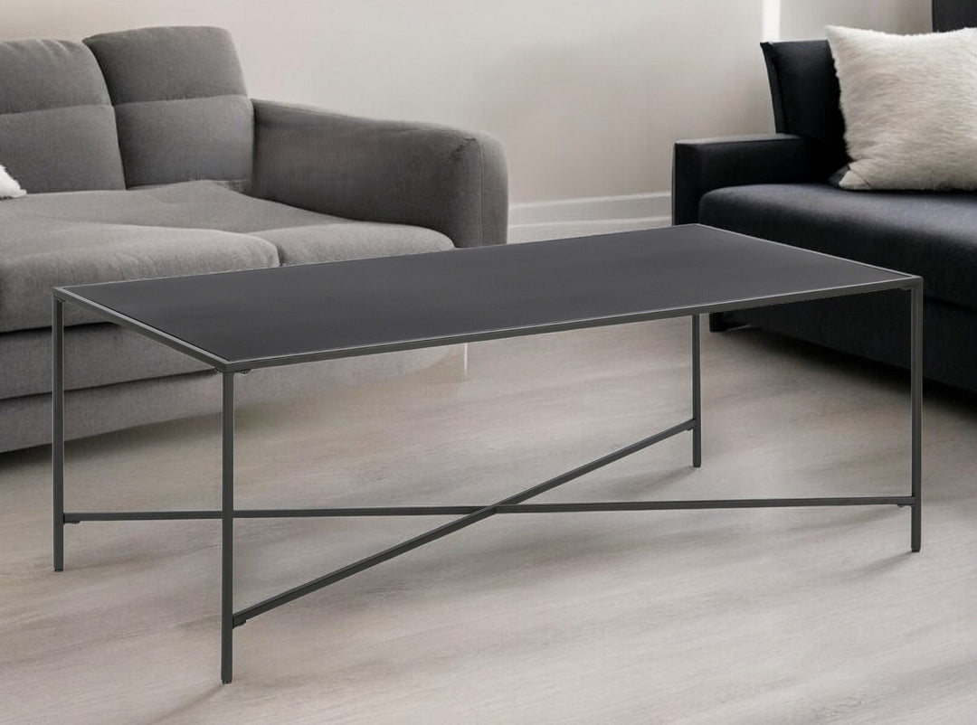 48-Inch Black Steel Rectangular Coffee Table