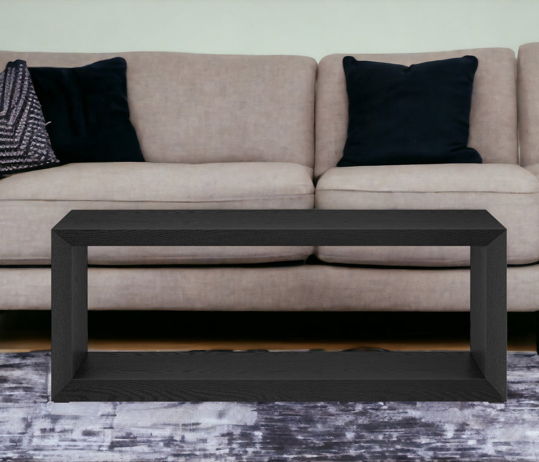 48-Inch Black Faux Wood Coffee Table with Shelf