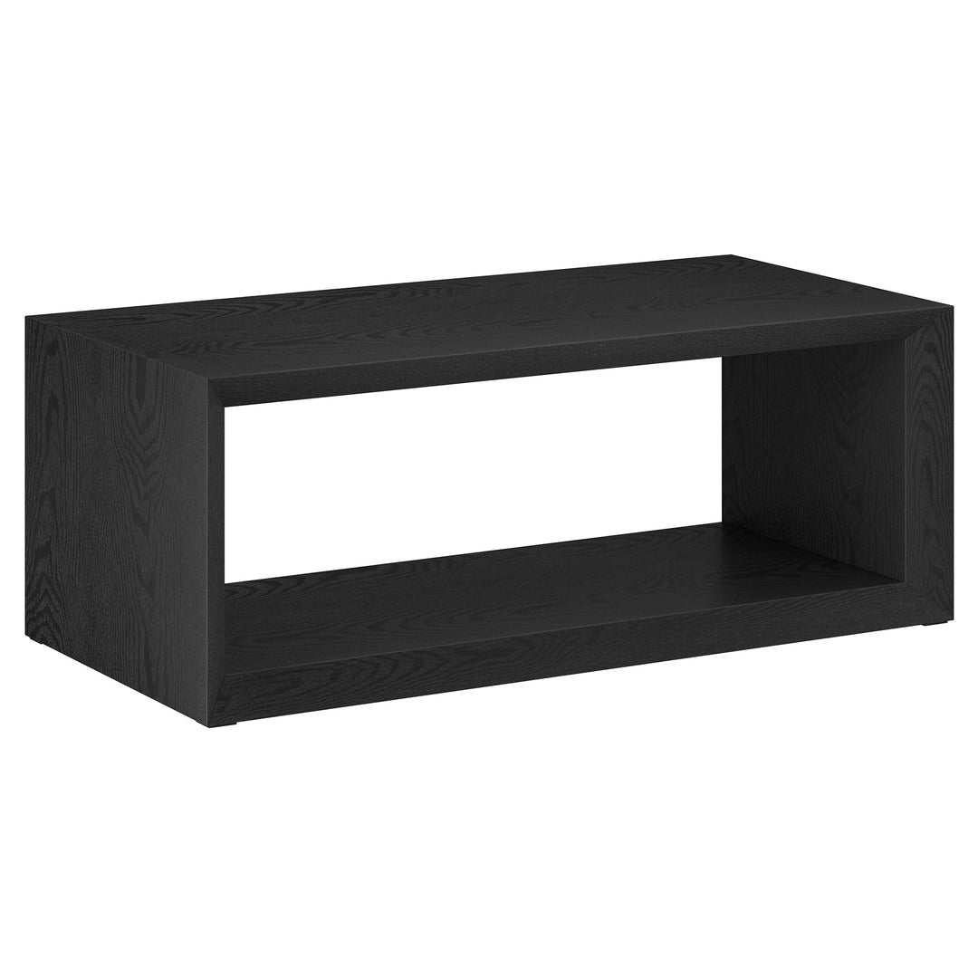 48-Inch Black Faux Wood Coffee Table with Shelf