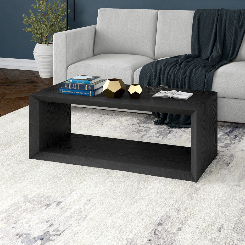 48-Inch Black Faux Wood Coffee Table with Shelf