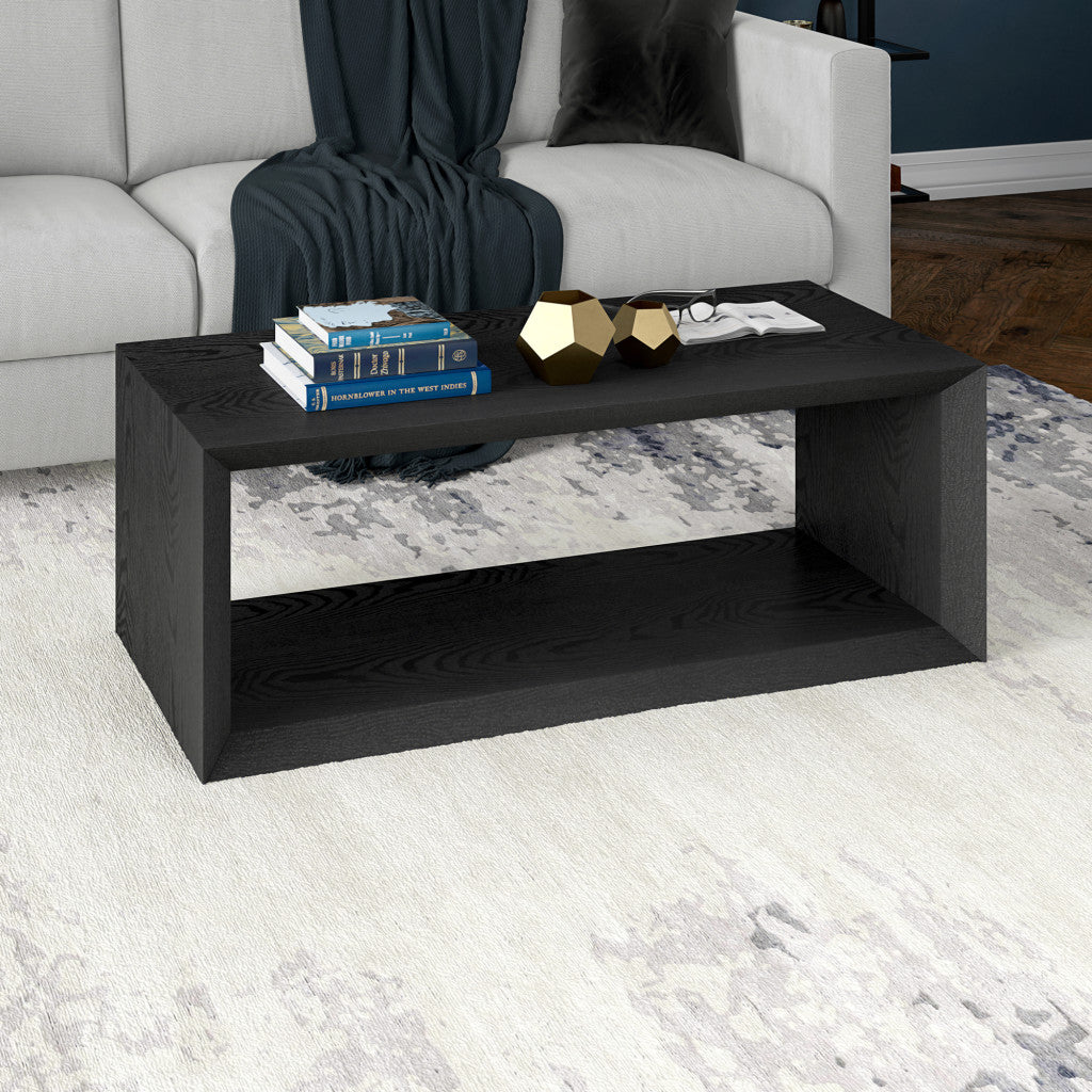 48-Inch Black Faux Wood Coffee Table with Shelf