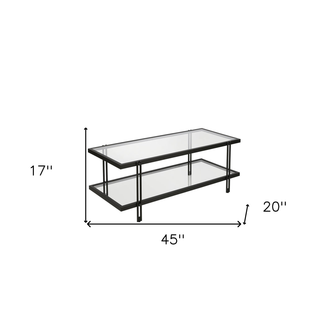 45-Inch Black Glass And Steel Coffee Table With a Shelf