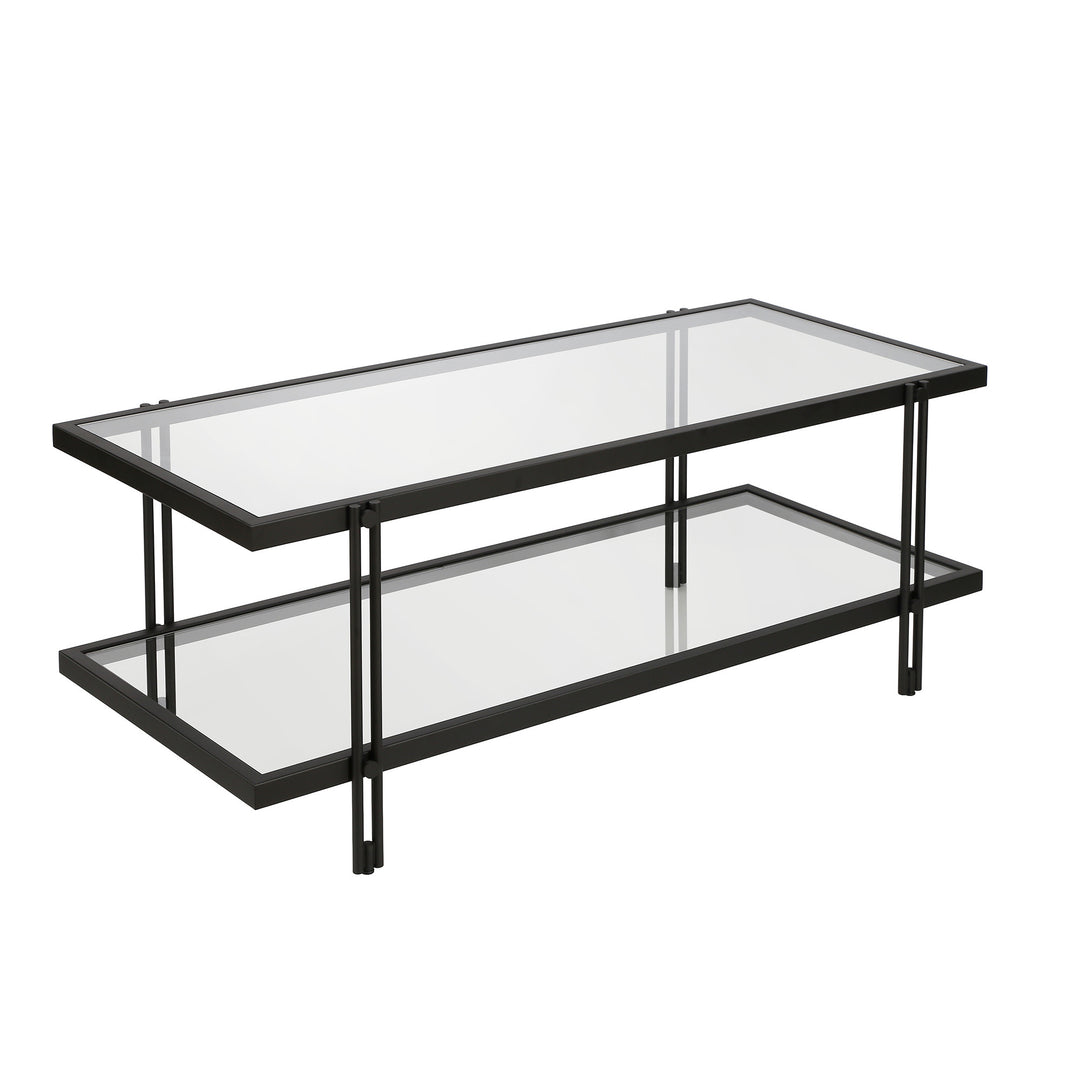 45-Inch Black Glass And Steel Coffee Table With a Shelf