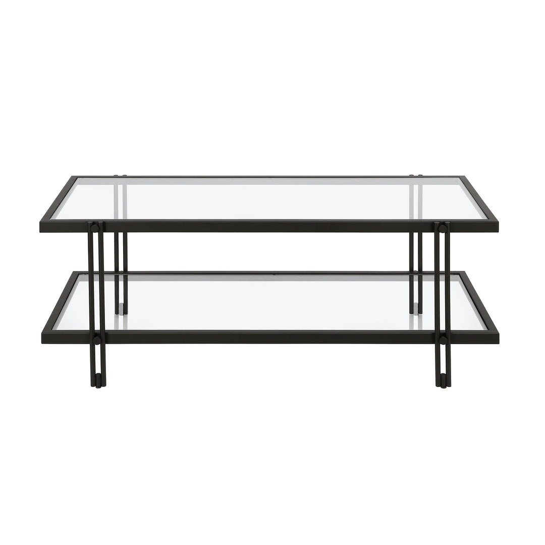 45-Inch Black Glass And Steel Coffee Table With a Shelf