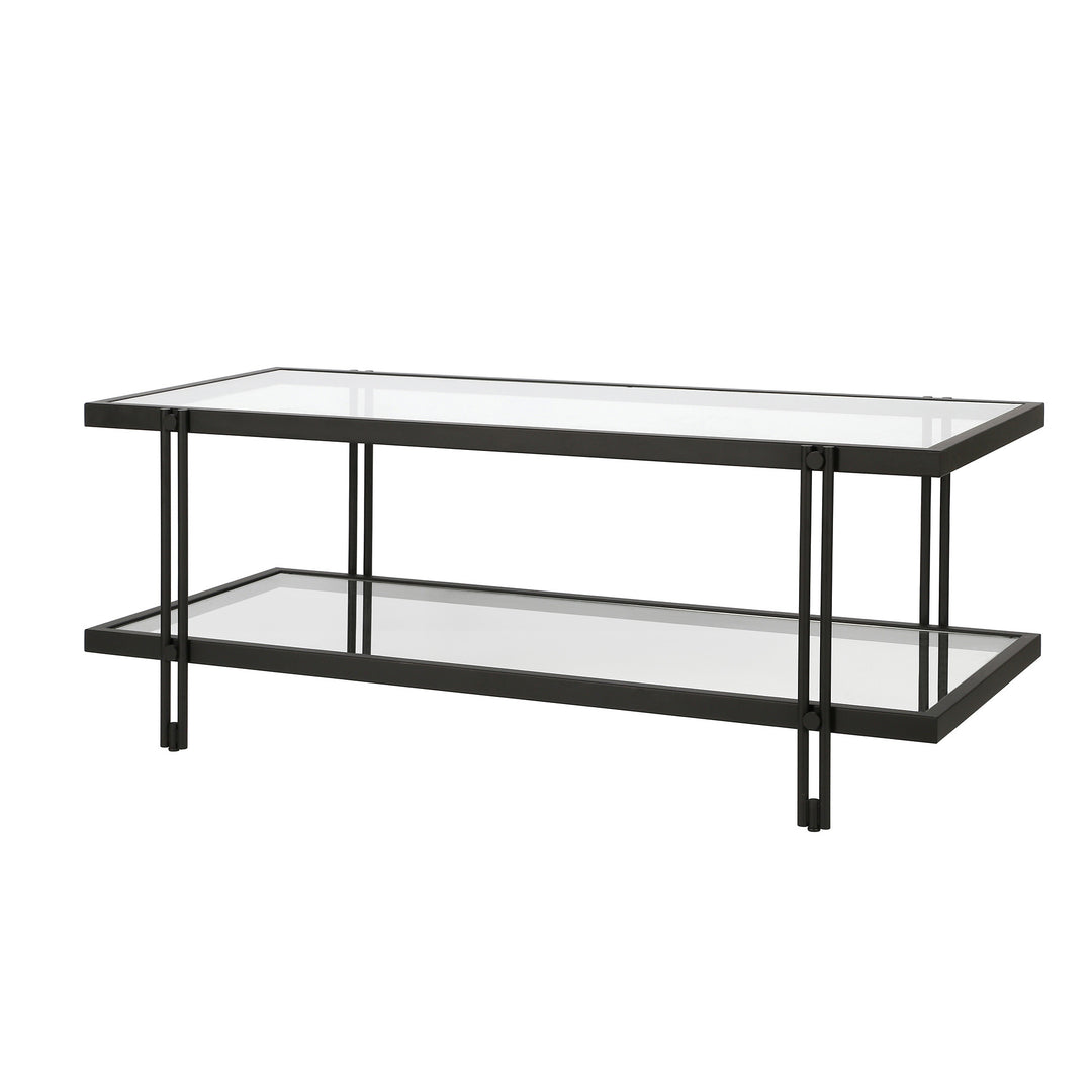 45-Inch Black Glass And Steel Coffee Table With a Shelf