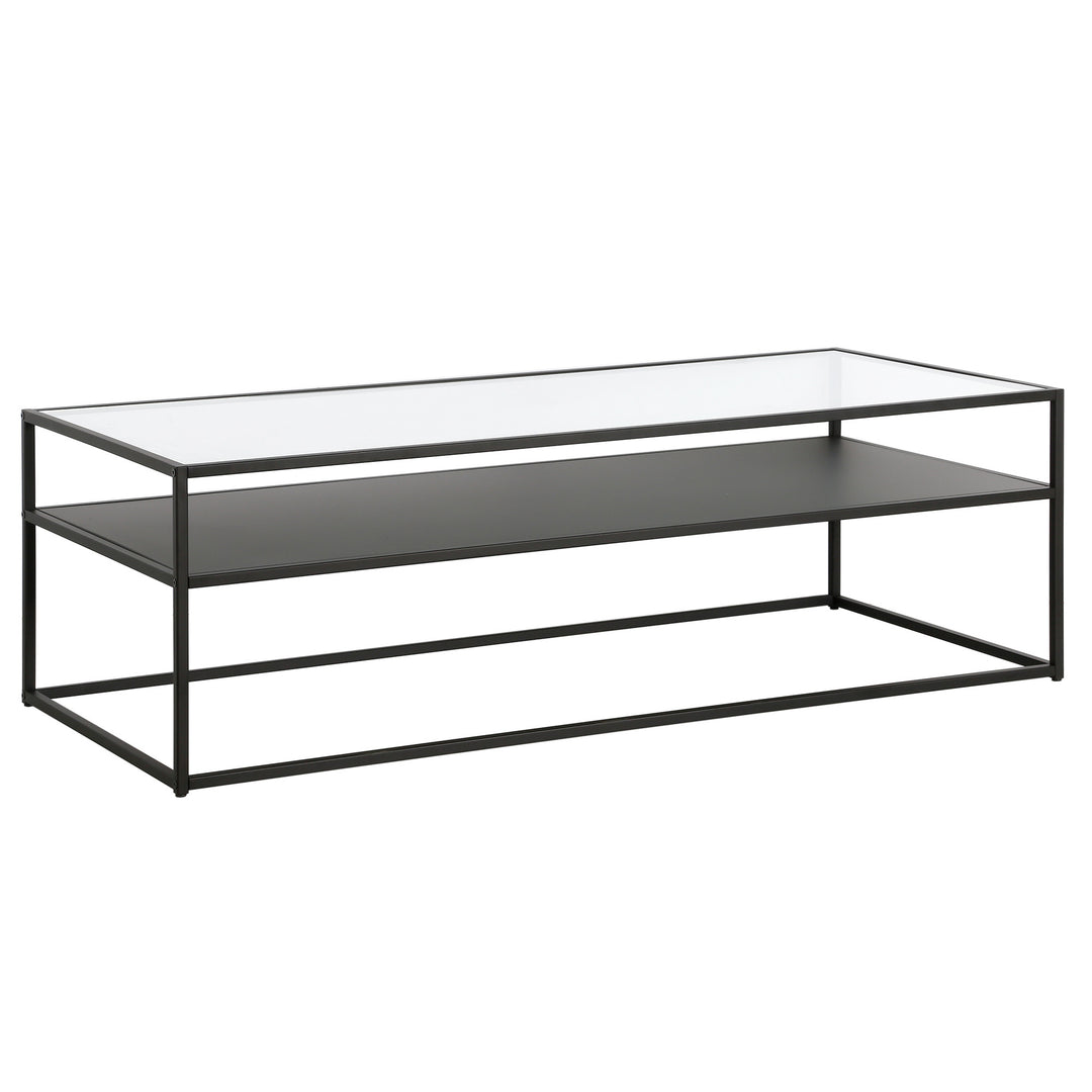 Functional 54" Black Glass and Steel Coffee Table with Shelf