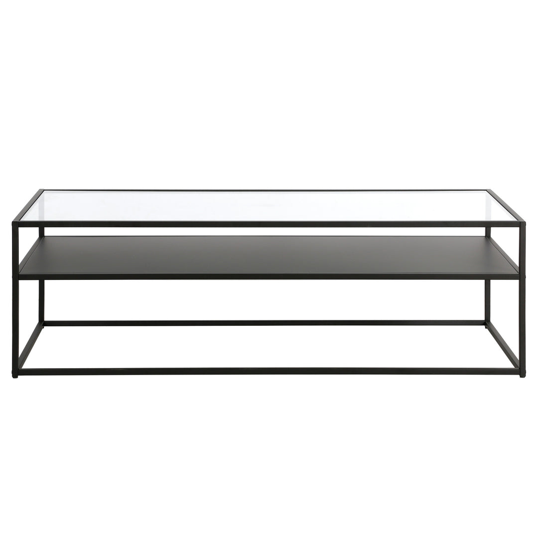 Functional 54" Black Glass and Steel Coffee Table with Shelf