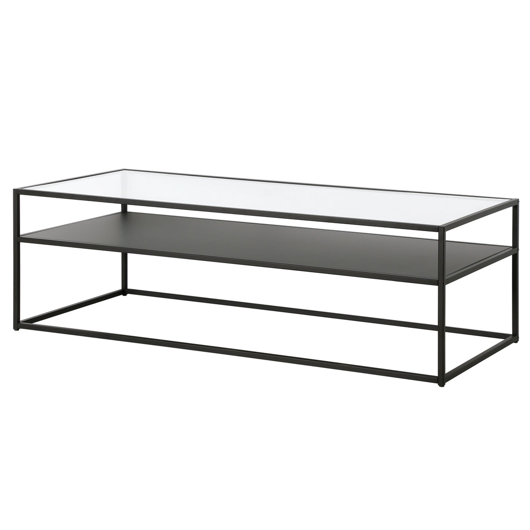 Functional 54" Black Glass and Steel Coffee Table with Shelf