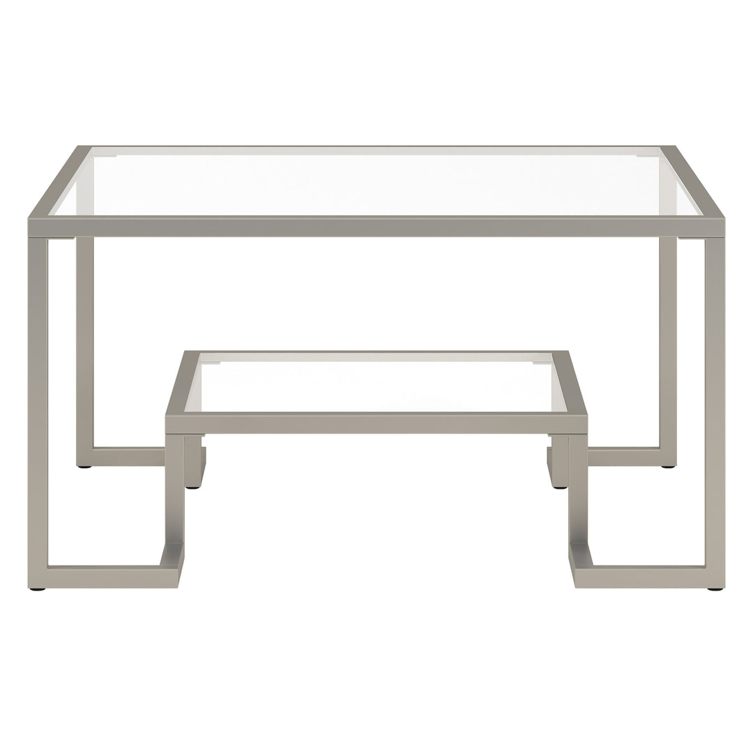 32" Silver Glass And Steel Square Coffee Table With Shelf