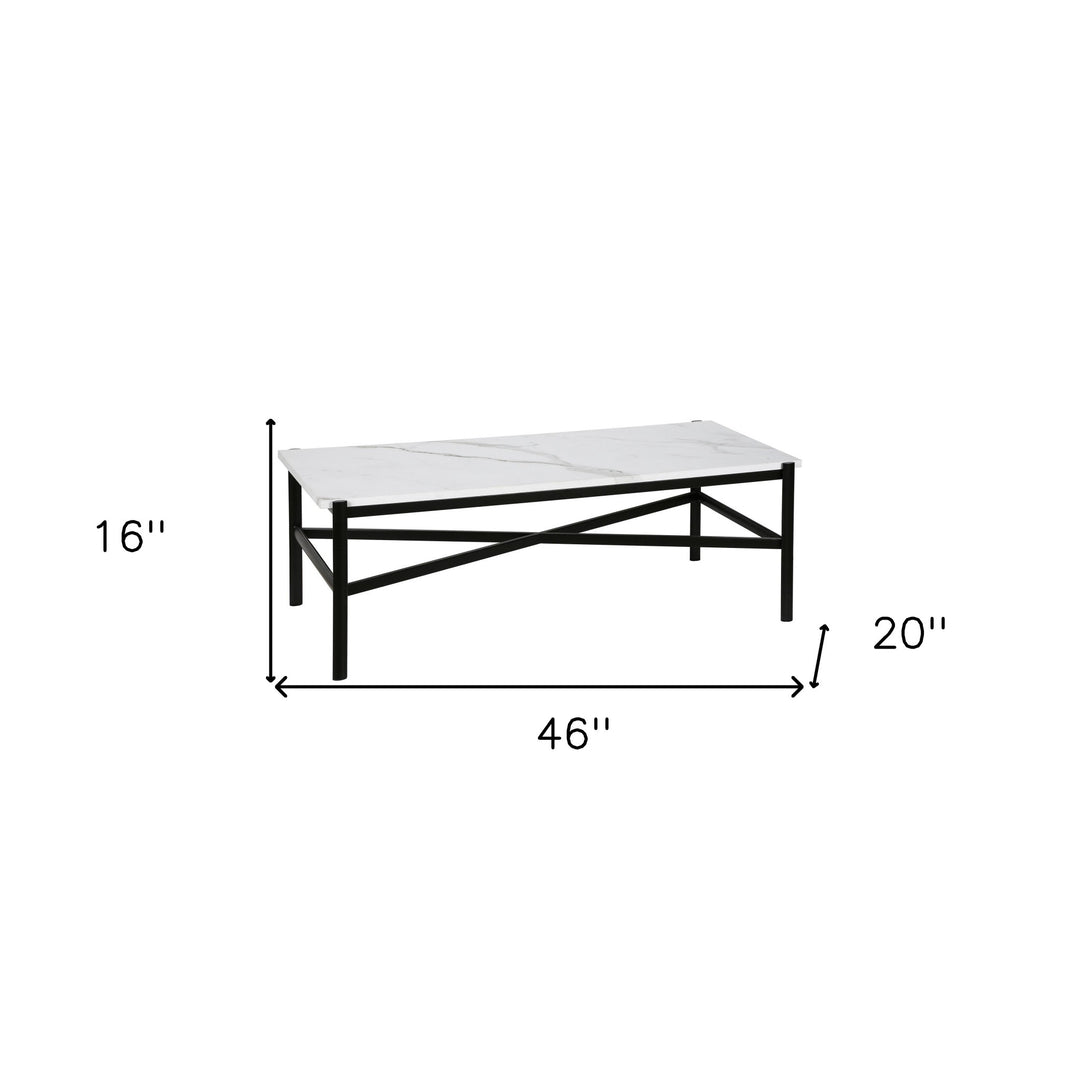 46" Black and White Faux Marble Coffee Table