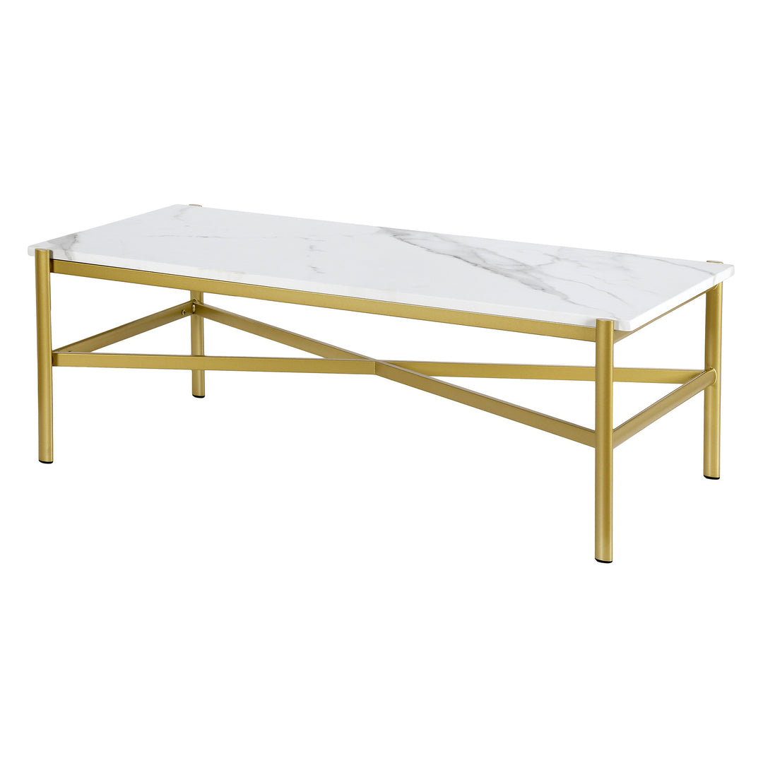 46" Gold Faux Marble And Steel Coffee Table