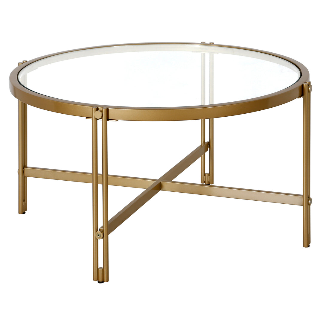 32-Inch Gold Glass and Steel Round Coffee Table