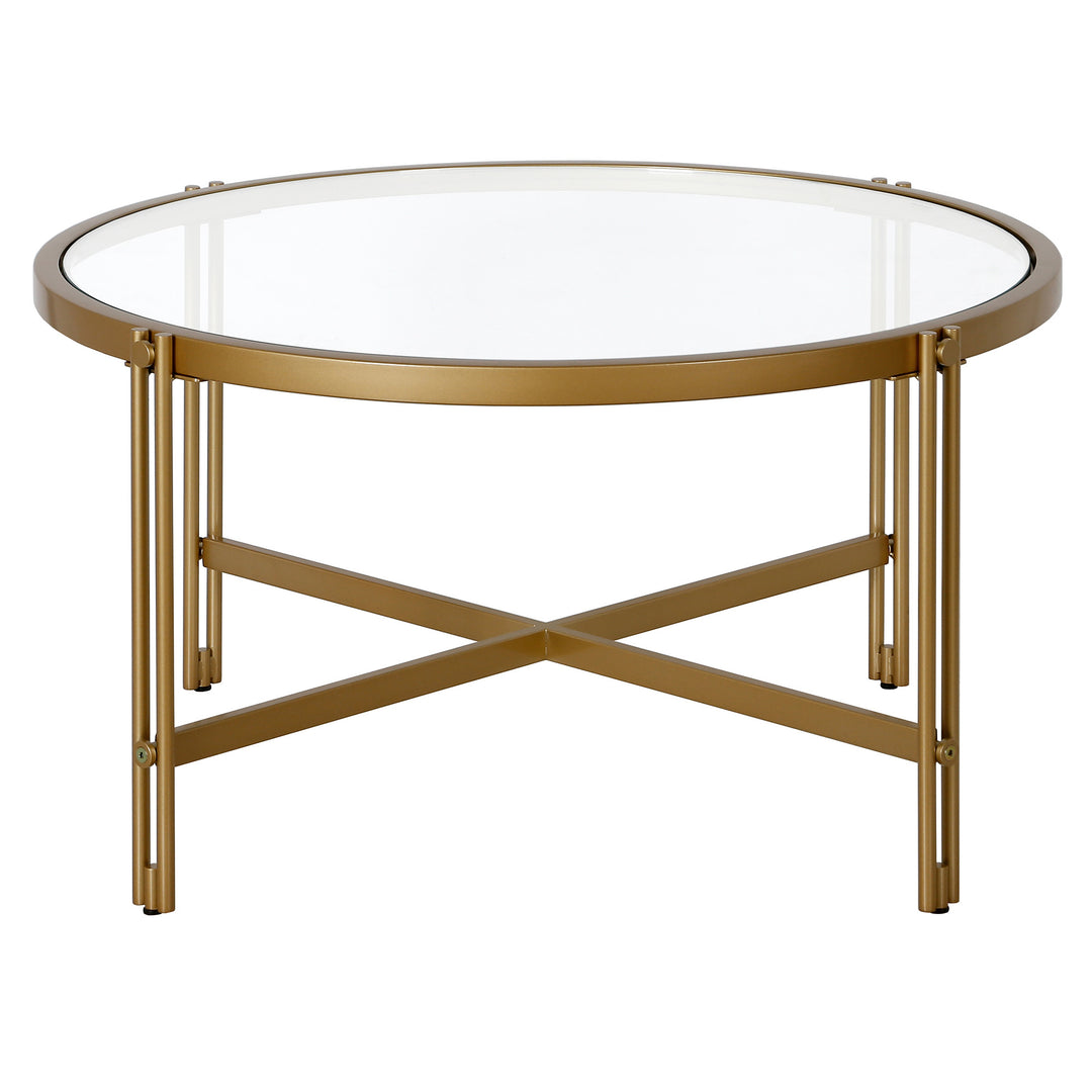 32-Inch Gold Glass and Steel Round Coffee Table