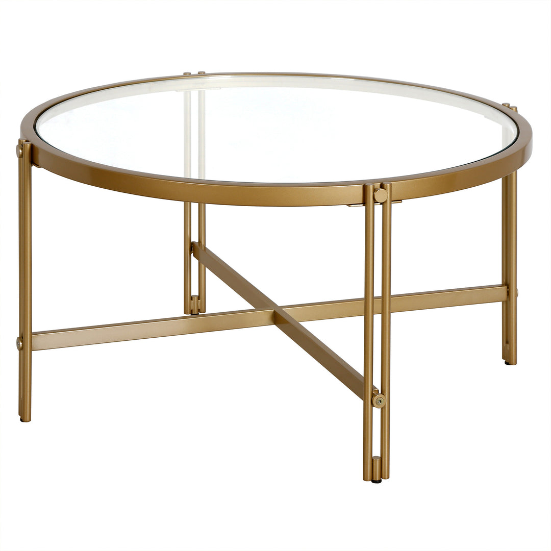 32-Inch Gold Glass and Steel Round Coffee Table