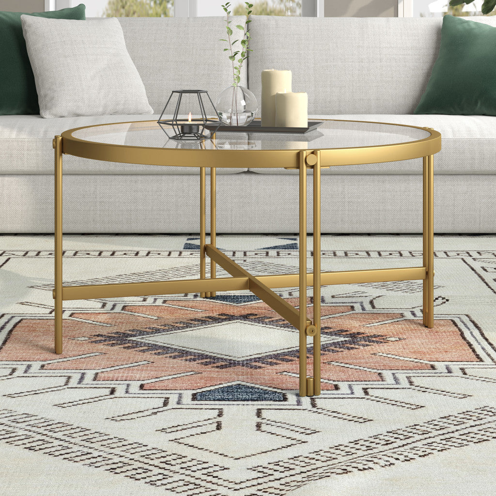 32-Inch Gold Glass and Steel Round Coffee Table