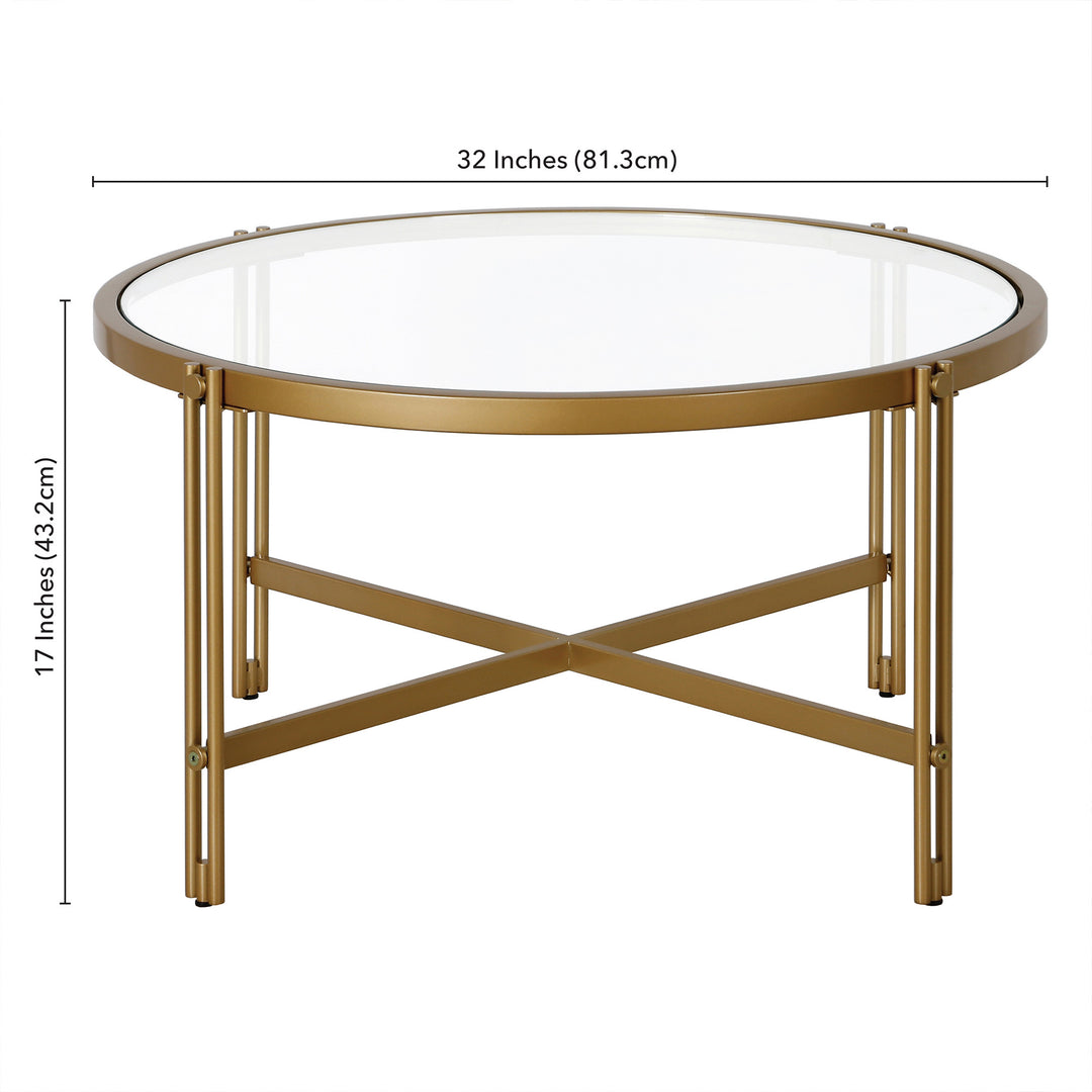 32-Inch Gold Glass and Steel Round Coffee Table