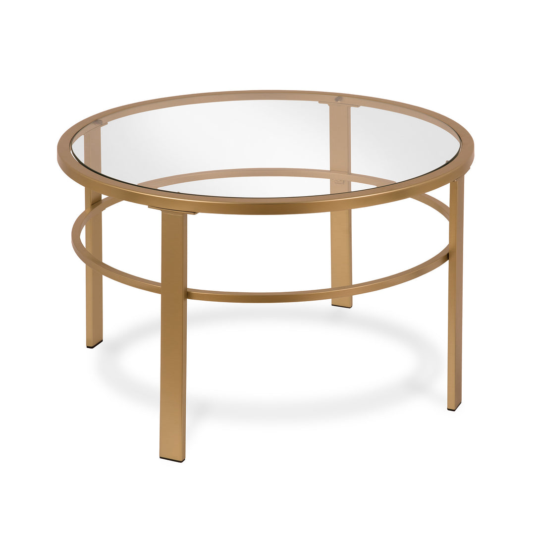 Set of Two 36-Inch Gold Glass and Steel Round Nested Coffee Tables