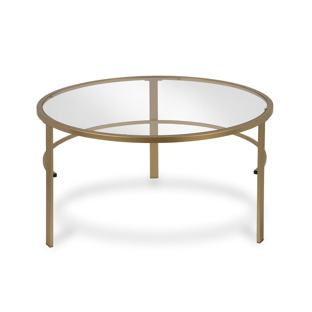 Set of Two 36-Inch Gold Glass and Steel Round Nested Coffee Tables