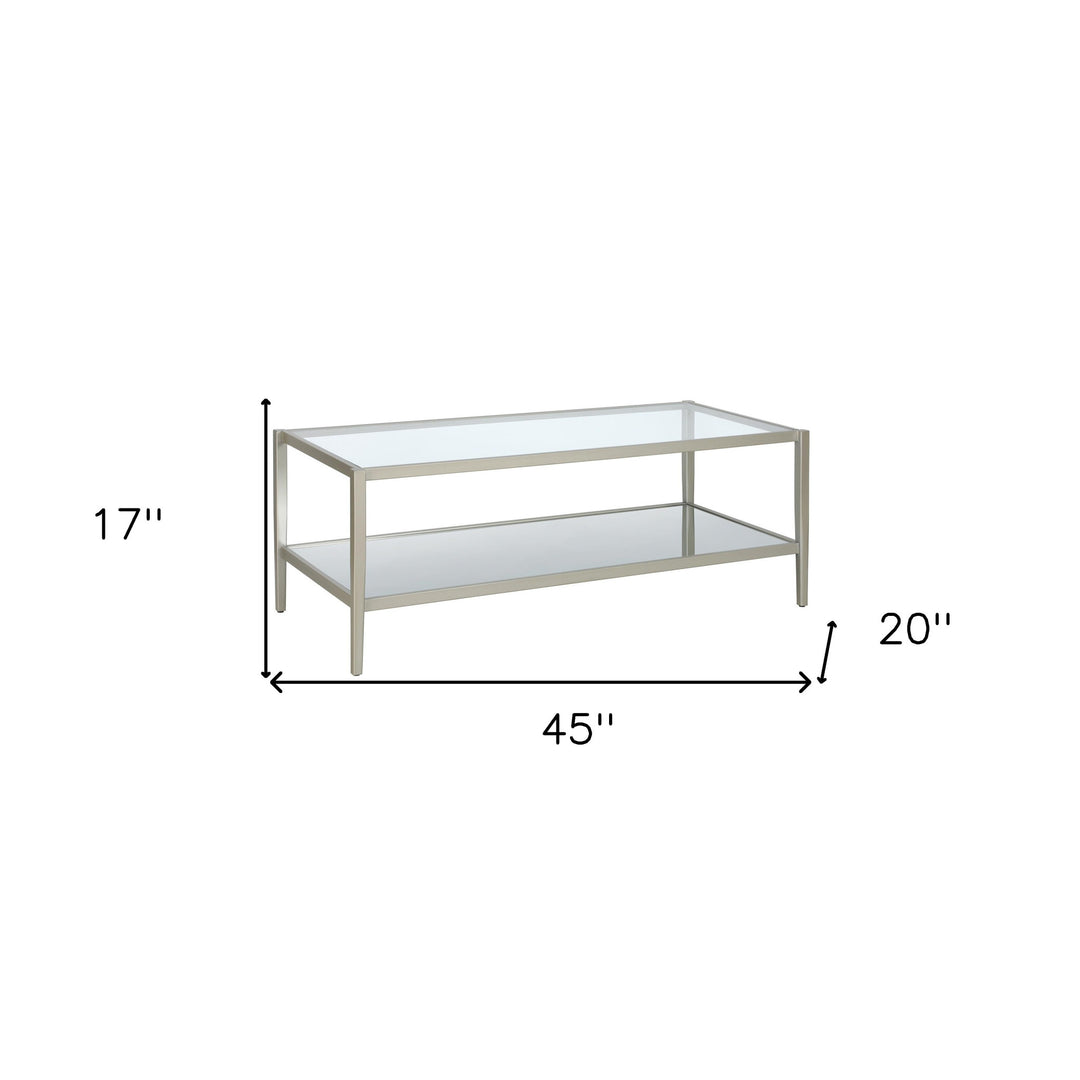 Modern 45" Silver Glass And Steel Coffee Table With Storage Shelf