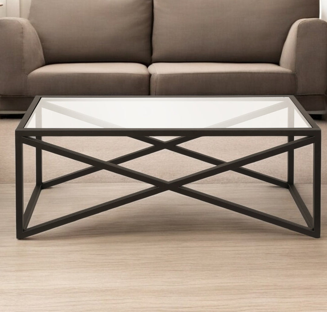 46-Inch Black Glass and Steel Coffee Table