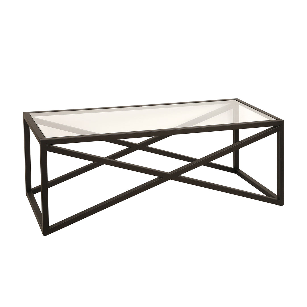 46-Inch Black Glass and Steel Coffee Table