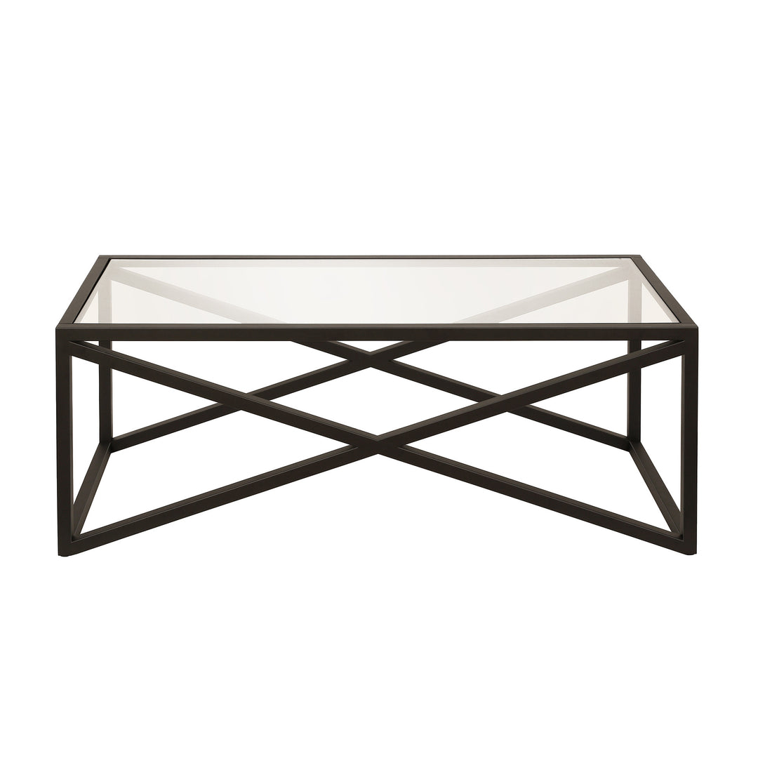 46-Inch Black Glass and Steel Coffee Table