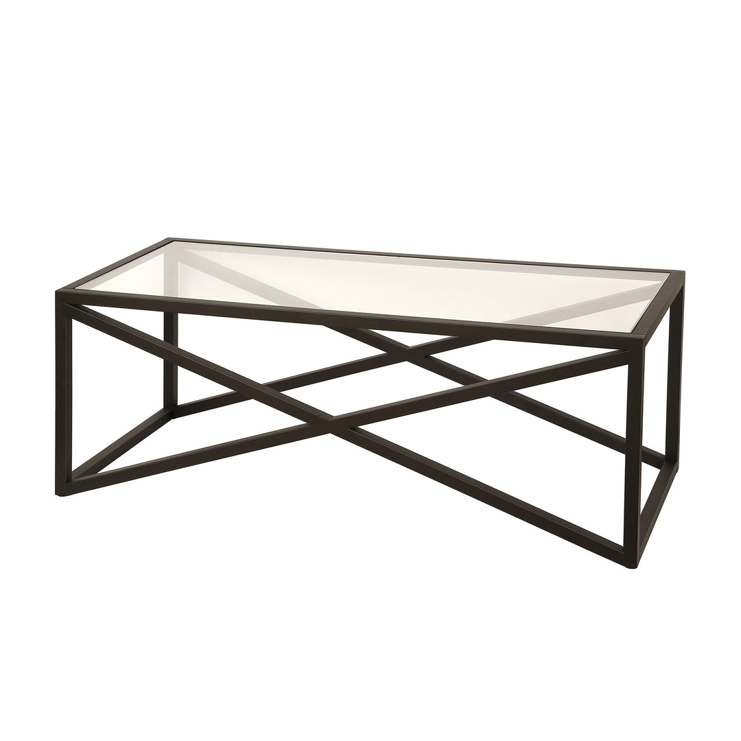 46-Inch Black Glass and Steel Coffee Table