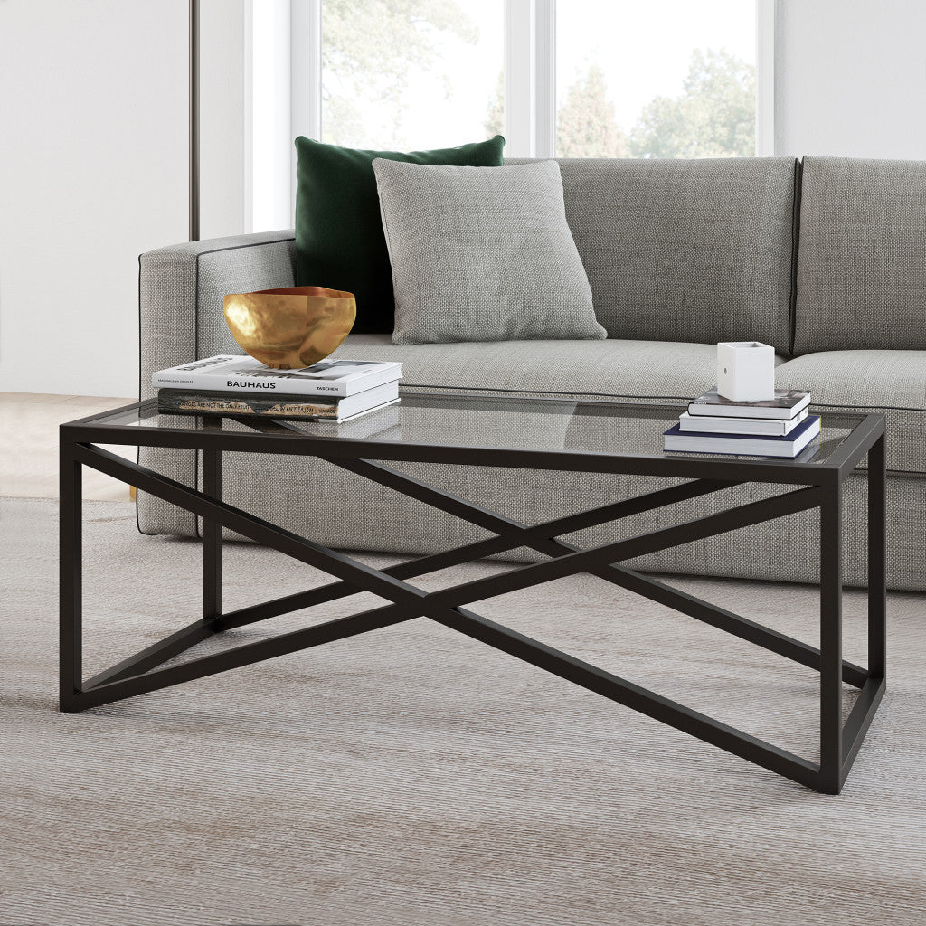 46-Inch Black Glass and Steel Coffee Table