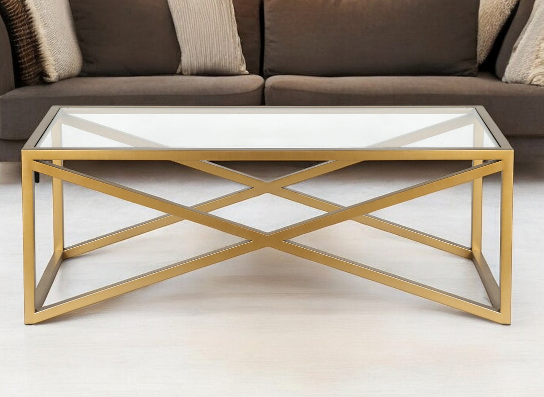 46-Inch Gold Glass and Steel Coffee Table