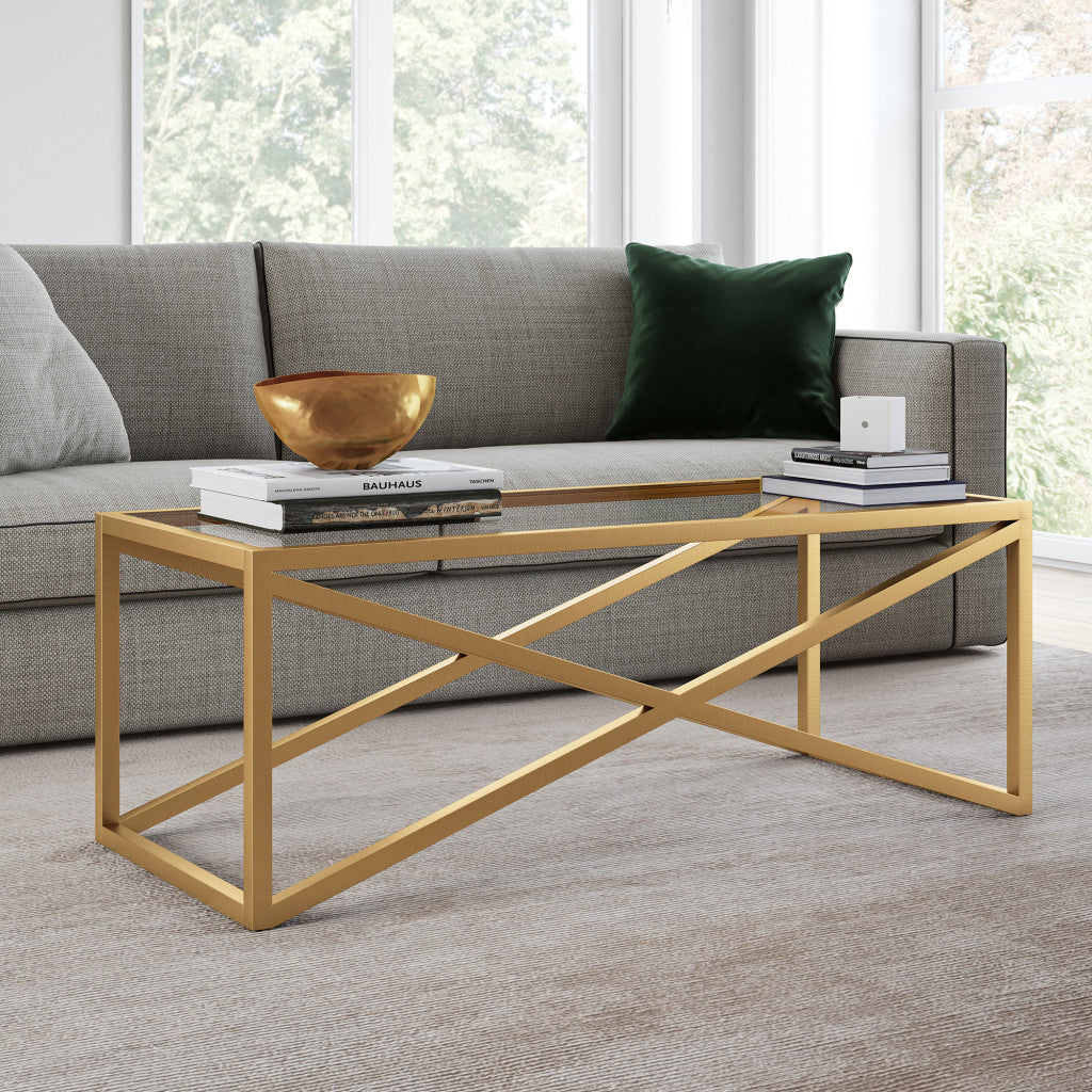 46-Inch Gold Glass and Steel Coffee Table