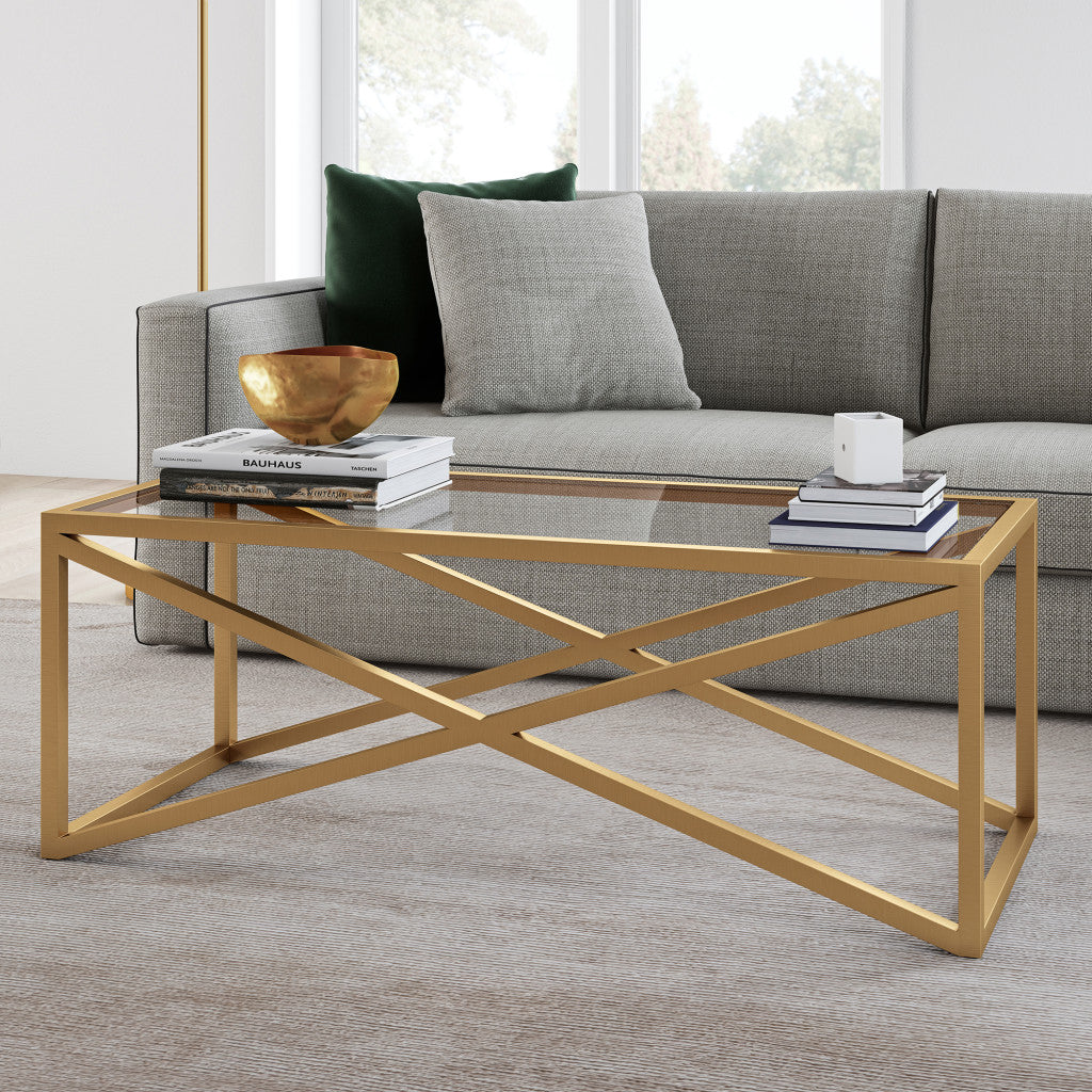 46-Inch Gold Glass and Steel Coffee Table