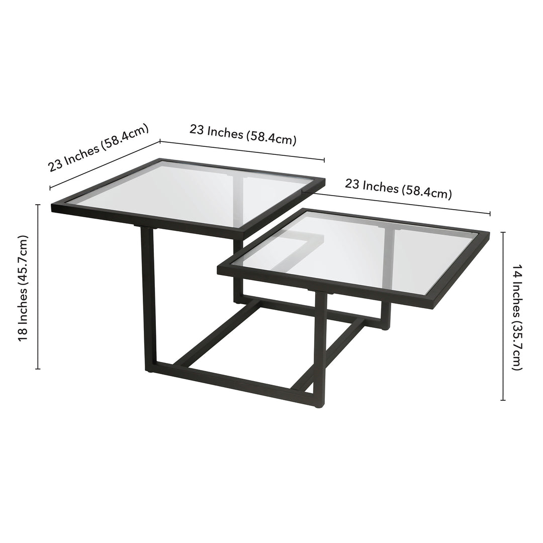 43" Black Glass And Steel Square Coffee Table With Two Shelves