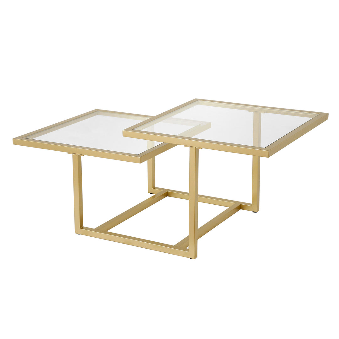 43" Gold Glass And Steel Square Coffee Table With Two Shelves